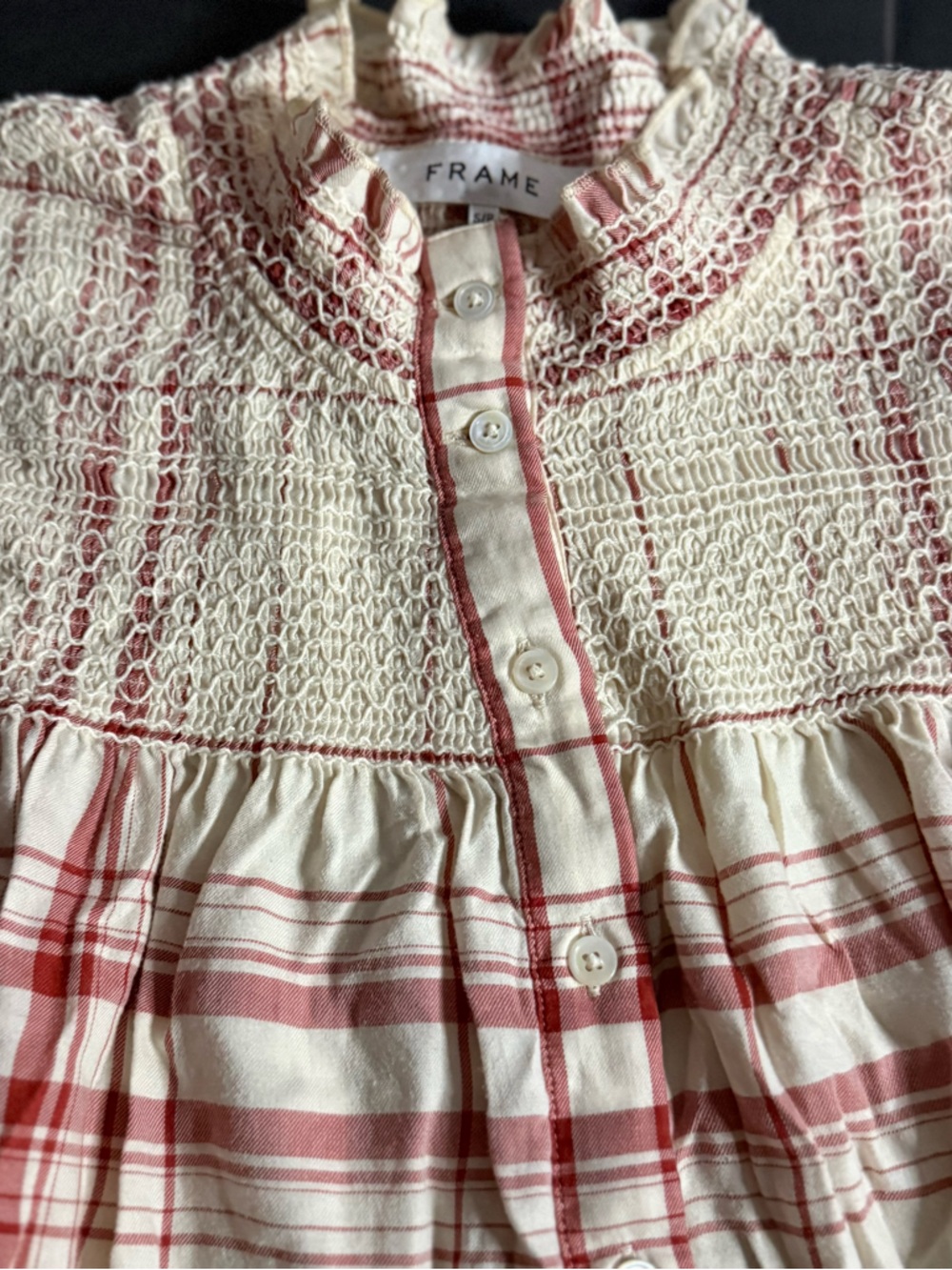 Peasant Woman’s Small blouse shirt FRAME Smocked short sleeve lightweight